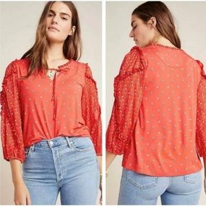 Maeve Anthropologie Bubble Sleeve Jacquin Peasant Blouse